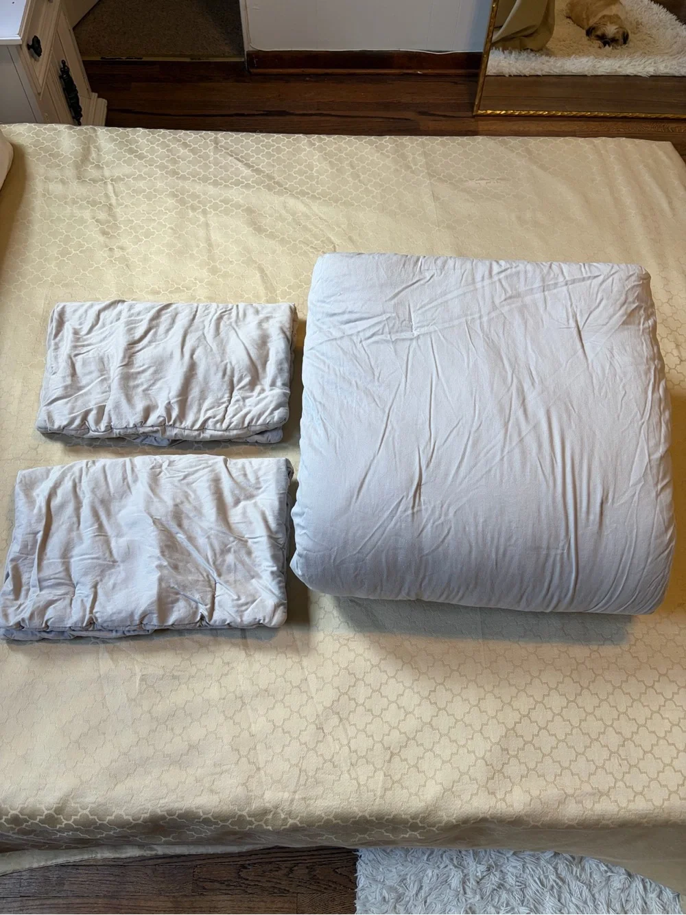 Pottery Barn 3 Piece Queen Gray Cotton Comforter Quilt Sheet Set & Standard Sham